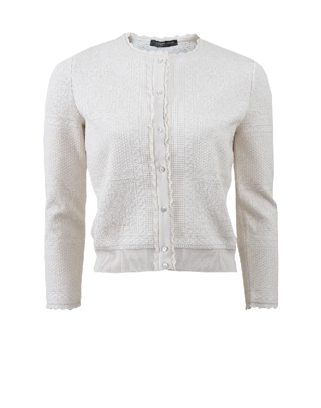 Lace Grid Knit Cardigan Fitted Slim Tailored