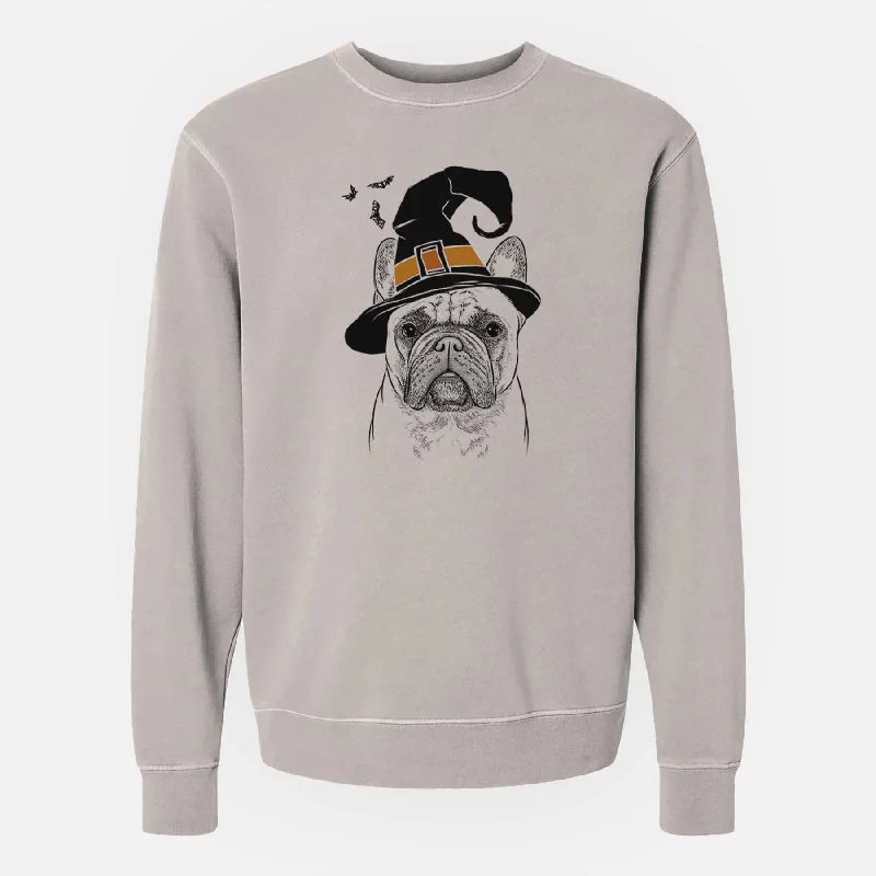 Witch Acelynn the French Bulldog - Unisex Pigment Dyed Crew Sweatshirt Hoodie with Patch Decorative Personalized Witch Acelynn the French Bulldog - Unisex Pigment Dyed Crew Sweatshirt Hoodie with Patch Decorative Personalized