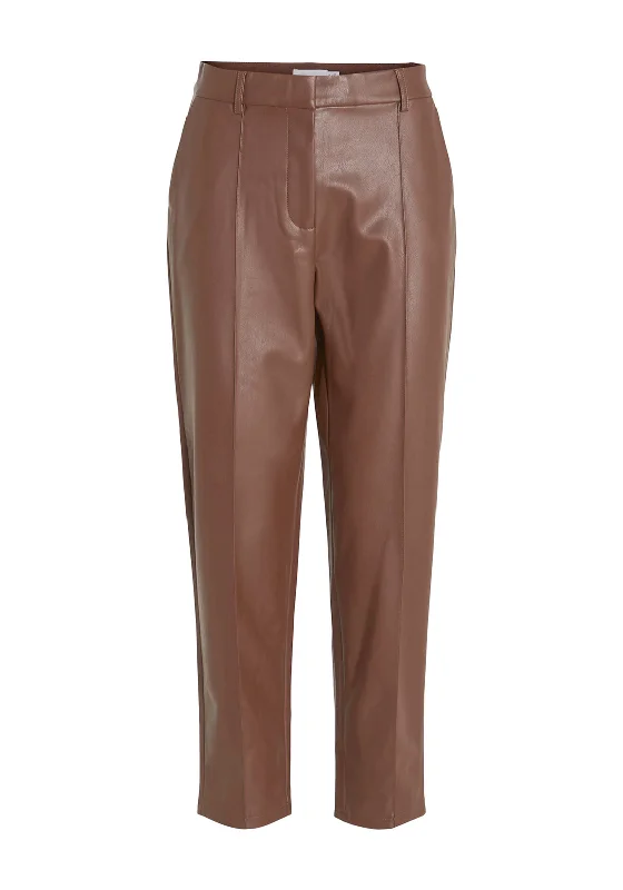 Vila Dagmar Slim Leg Coated Trouser, Shaved Chocolate Trousers New Arrival