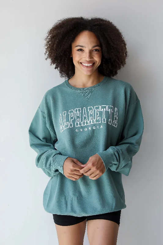 Seafoam Alpharetta Georgia Sweatshirt Hoodie with Set-In Sleeves Structured Classic