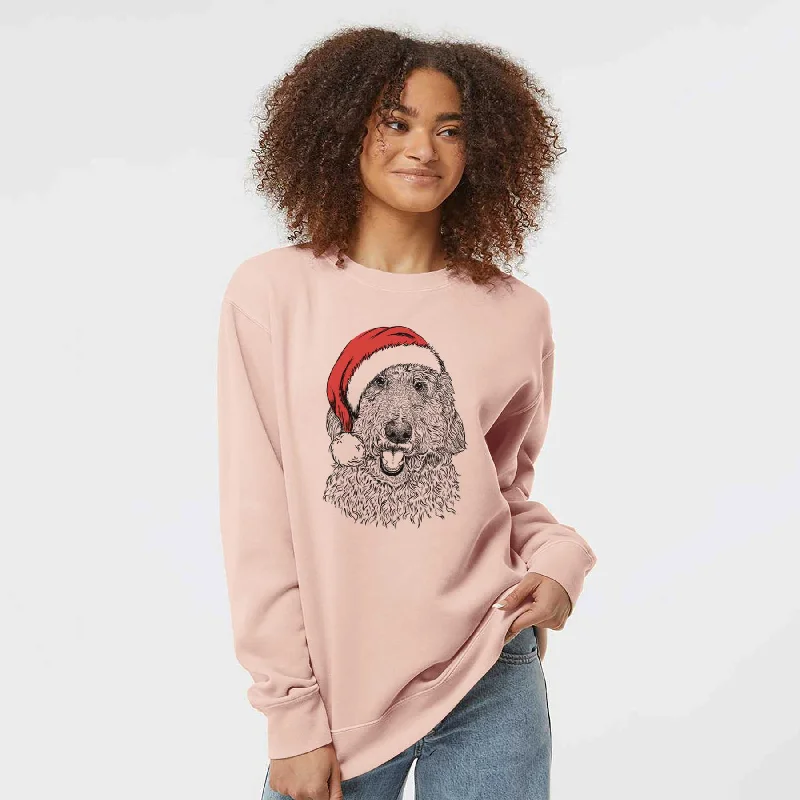 Santa Whisper the Goldendoodle - Unisex Pigment Dyed Crew Sweatshirt Hoodie with Hem Embroidery Detailed Premium Santa Whisper the Goldendoodle - Unisex Pigment Dyed Crew Sweatshirt Hoodie with Hem Embroidery Detailed Premium