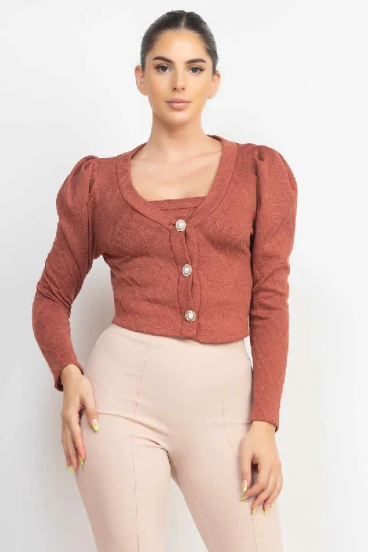 Geometric Cami Puff Sleeves Blazer Top Set Women's Pencil Blazer