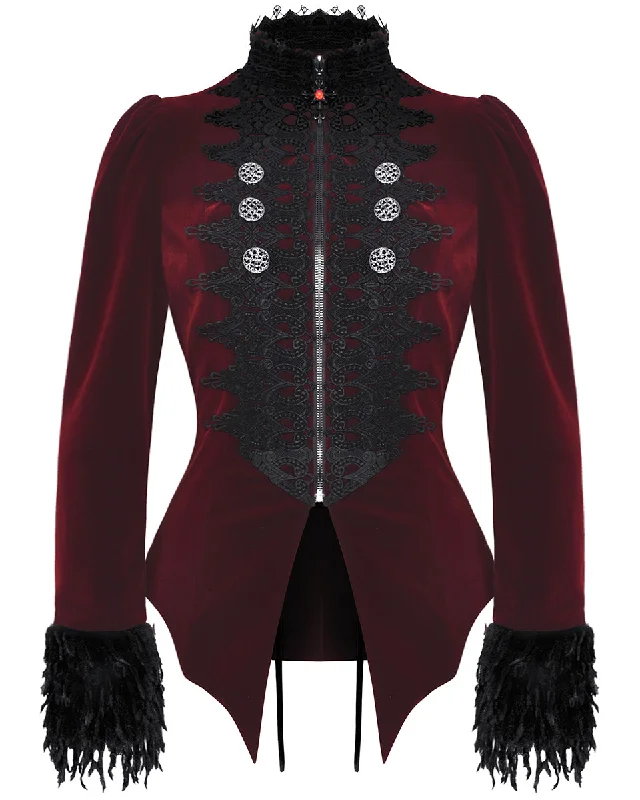 Dark In Love Regency Gothic Aristocrat Lace Trim Velvet Court Jacket - Red & Black Faux Fur Jacket Real Fur Jacket Shearling Jacket Dark In Love Regency Gothic Aristocrat Lace Trim Velvet Court Jacket - Red & Black Faux Fur Jacket Real Fur Jacket Shearling Jacket