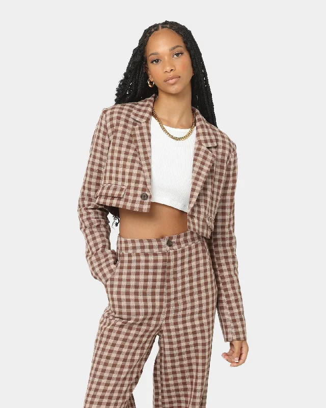 EN ES Women's Harvard Cropped Blazer Gingham Aurora Women's Classic Suit