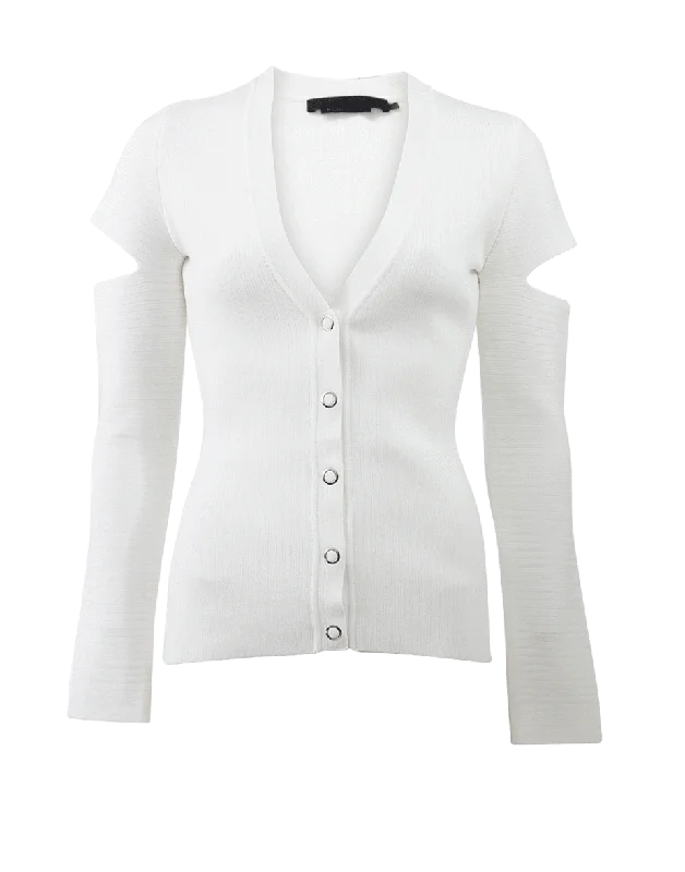 Sleeve-Slit Cardigan Terry Terry Cloth Terry Knit