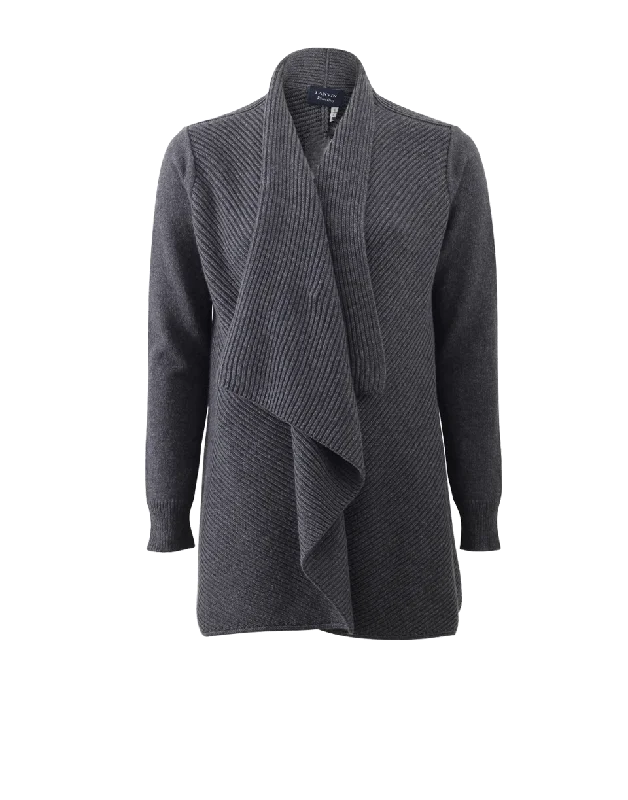Drape Front Ribbed Cardigan Herringbone Houndstooth Plaid