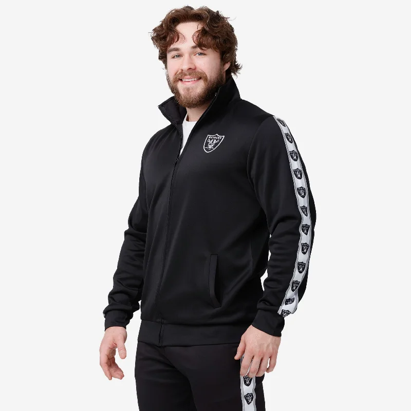 Las Vegas Raiders Stripe Logo Track Jacket Boat Neck Shawl Collar Notched Collar