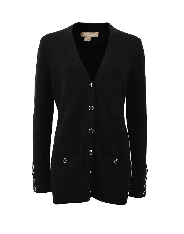 Button Cuff Cardigan Glossy Satin Silk