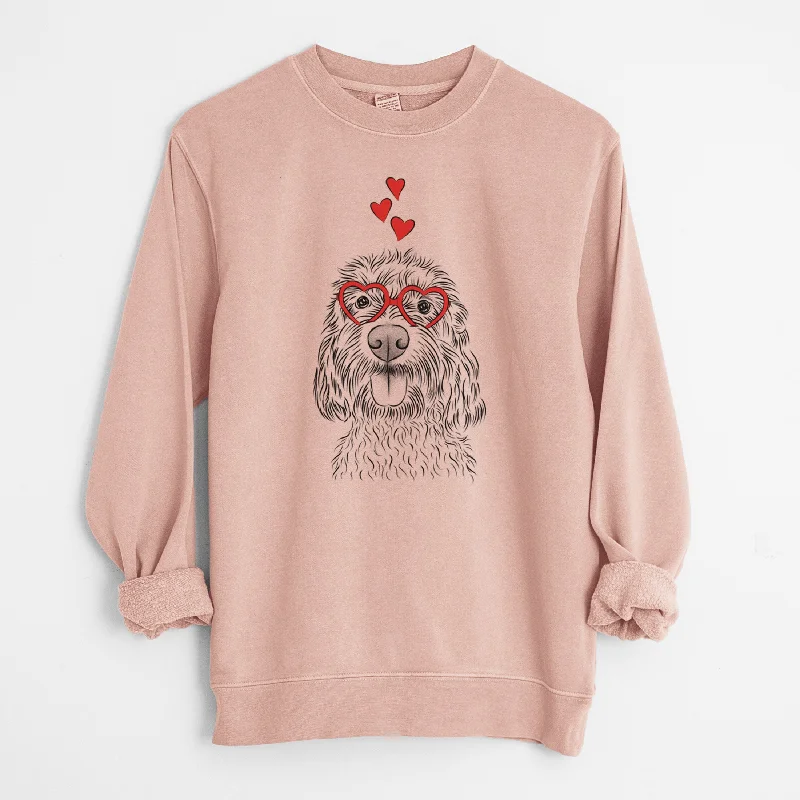 Valentine Clover the Cockapoo - Unisex Pigment Dyed Crew Sweatshirt Hoodie with Embroidery Detailed Premium Valentine Clover the Cockapoo - Unisex Pigment Dyed Crew Sweatshirt Hoodie with Embroidery Detailed Premium