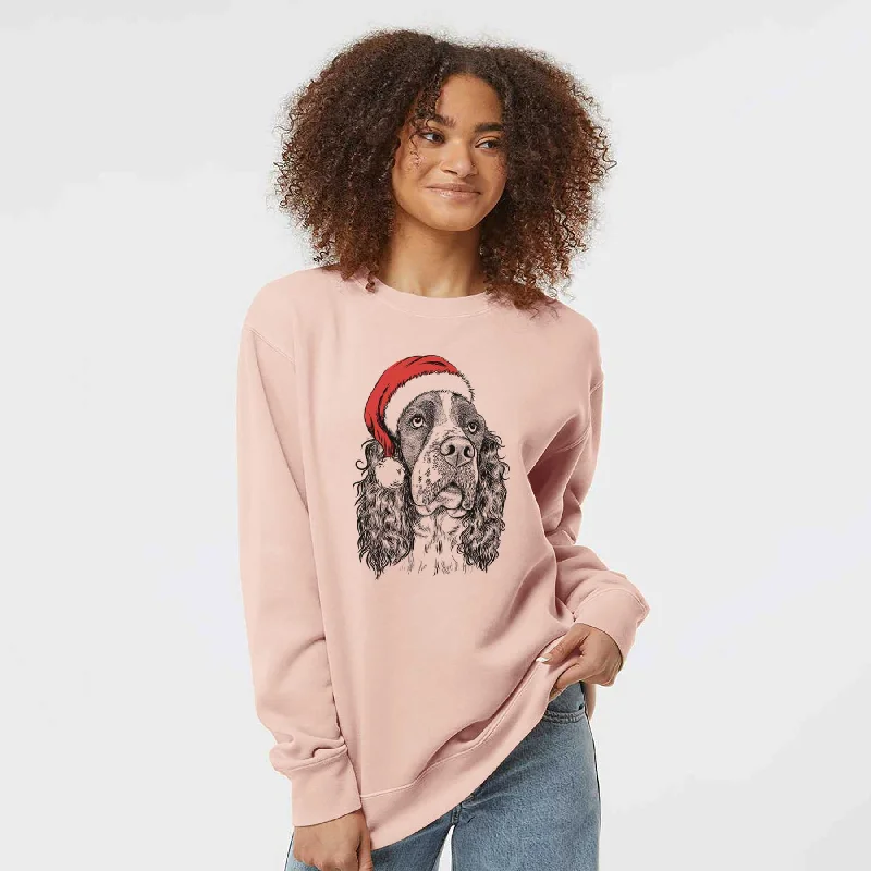 Santa Millie Mae the English Springer Spaniel - Unisex Pigment Dyed Crew Sweatshirt Hoodie with Full-Zip Functional Layering Santa Millie Mae the English Springer Spaniel - Unisex Pigment Dyed Crew Sweatshirt Hoodie with Full-Zip Functional Layering