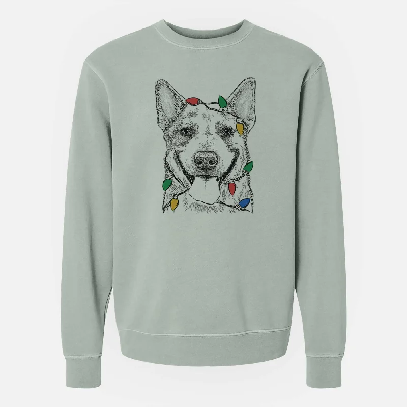 Christmas Lights Rio the Australian Cattle Dog - Unisex Pigment Dyed Crew Sweatshirt Hoodie with Back Slit Movement Comfort Christmas Lights Rio the Australian Cattle Dog - Unisex Pigment Dyed Crew Sweatshirt Hoodie with Back Slit Movement Comfort