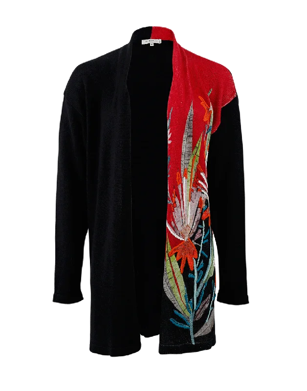 Embroidered Knit Cardigan Iron Safe Non-Iron Wrinkle Free