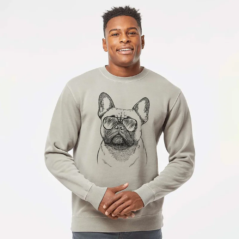 Aviator Kingsleigh the French Bulldog - Unisex Pigment Dyed Crew Sweatshirt Hoodie with Button Placket Classic Preppy Aviator Kingsleigh the French Bulldog - Unisex Pigment Dyed Crew Sweatshirt Hoodie with Button Placket Classic Preppy