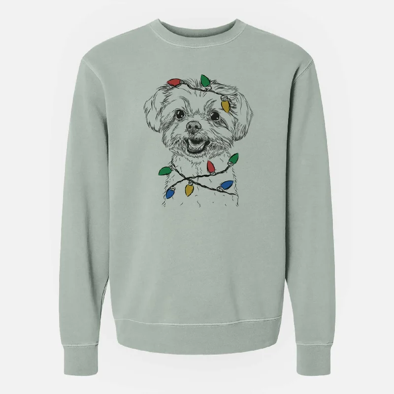 Christmas Lights Aspen the Morkie - Unisex Pigment Dyed Crew Sweatshirt Hoodie with Logo Branding Identity Christmas Lights Aspen the Morkie - Unisex Pigment Dyed Crew Sweatshirt Hoodie with Logo Branding Identity