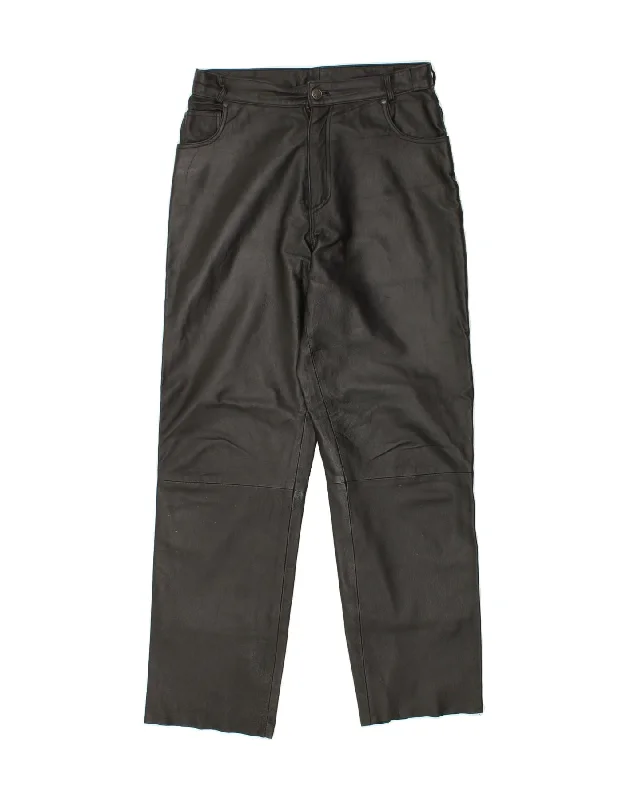 VINTAGE Womens Straight Trousers IT 42 Medium W28 L29 Black Leather Trousers Running Lightweight