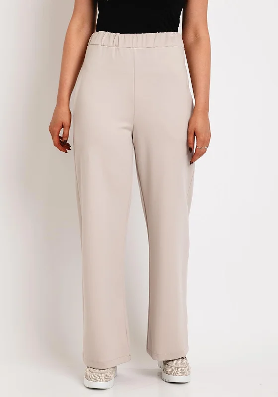 D.e.c.k by Decollage Wide Leg Trouser, Beige Trousers chic fashionable