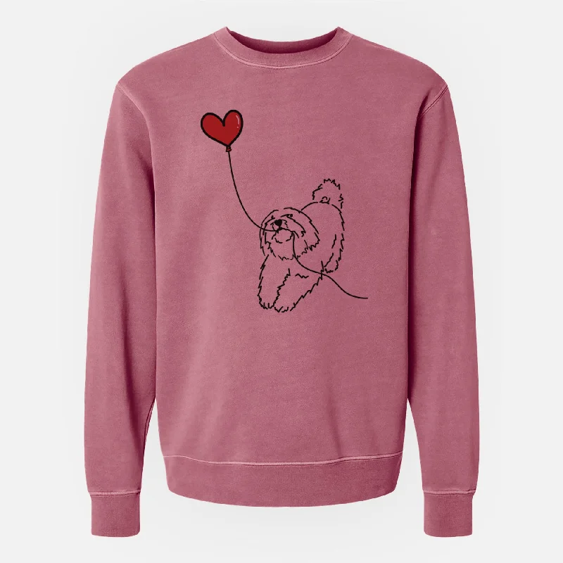 Coton de Tulear Heart String - Unisex Pigment Dyed Crew Sweatshirt Hoodie with Distressed Vintage Worn Coton de Tulear Heart String - Unisex Pigment Dyed Crew Sweatshirt Hoodie with Distressed Vintage Worn