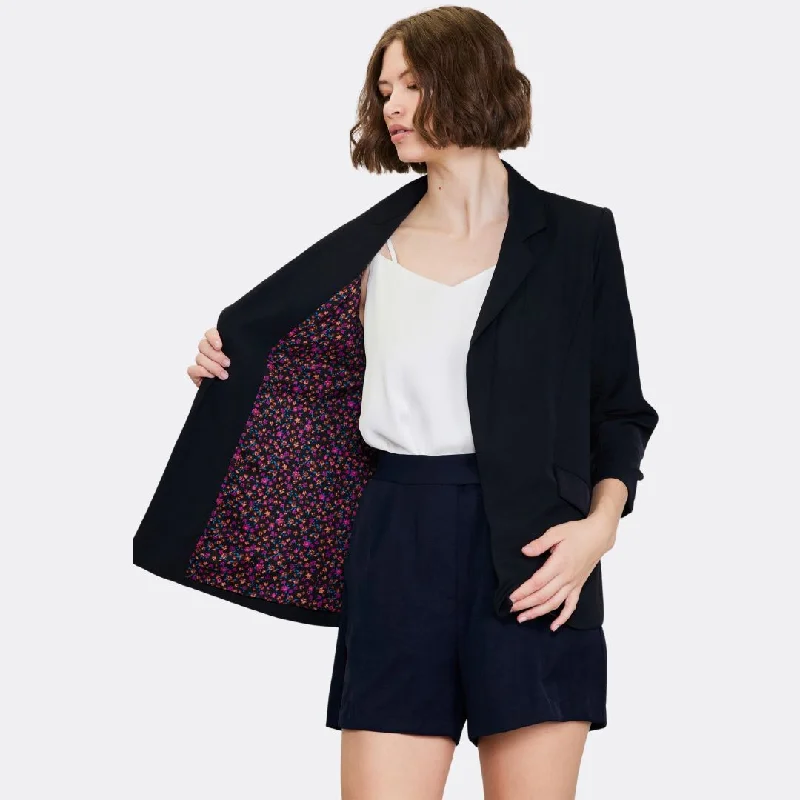 Eco-Friendly Recycled Poly Shirred Long Sleeve Blazer (Black) Women's High-End Blazer