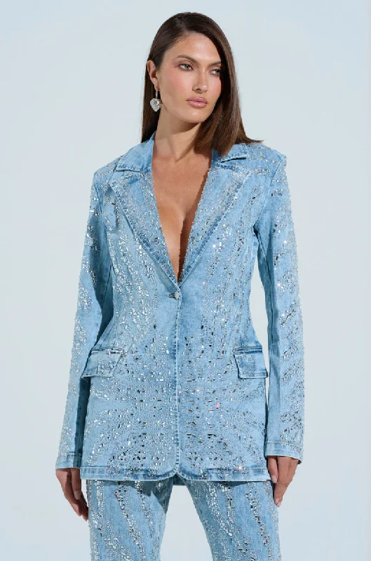 DIAMONDS DANCING DENIM BLAZER Women's Stripe Blazer