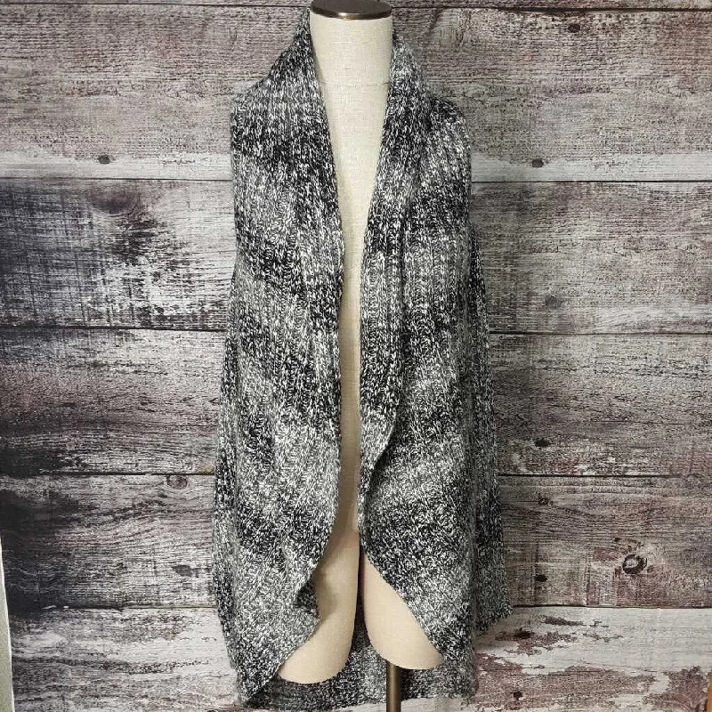 525 AMERICA BLACK WHITE GREY LONG SLEEVE OPEN CARDIGAN SIZE LARGE TCC Tailored Straight A-Line