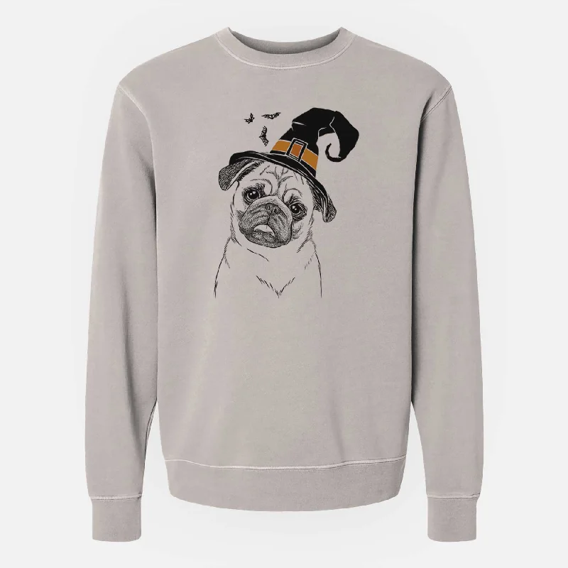 Witch Macy the Pug - Unisex Pigment Dyed Crew Sweatshirt Hoodie with Hem Patch Decorative Personalized Witch Macy the Pug - Unisex Pigment Dyed Crew Sweatshirt Hoodie with Hem Patch Decorative Personalized