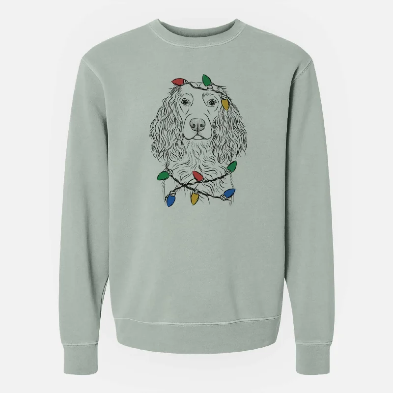 Christmas Lights Landry the Boykin Spaniel - Unisex Pigment Dyed Crew Sweatshirt Hoodie with Cuffed Sleeves Snug Secure Christmas Lights Landry the Boykin Spaniel - Unisex Pigment Dyed Crew Sweatshirt Hoodie with Cuffed Sleeves Snug Secure