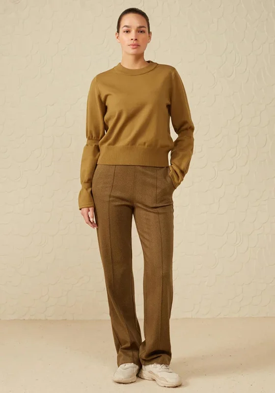 YAYA Herringbone Straight Leg Trouser, Dark Army Green Trousers Prom Sequined