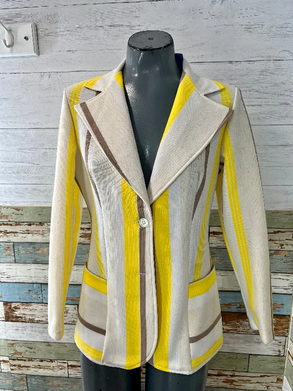 70’s Off White & Yellow Stripes Blazer By Pablo Collection Women's Elegant Suit