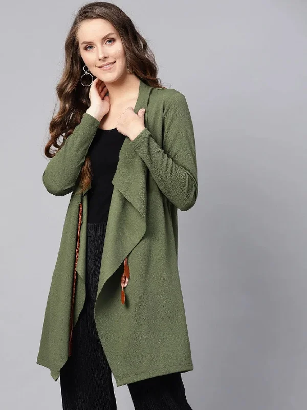 Women Solid Olive Full Sleeve Jacket Nylon Fabric Polyester Fabric Spandex Fabric