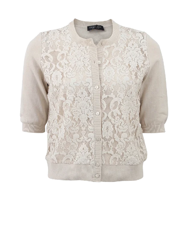 Lace Front Cardigan Patchwork Embroidered Appliqued