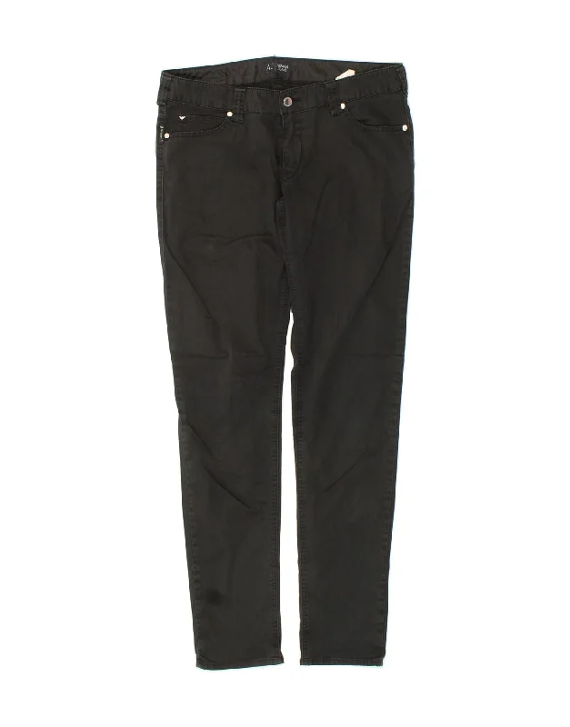ARMANI JEANS Womens Slim Casual Trousers W30 L30  Black Cotton Trousers Bridal Satin