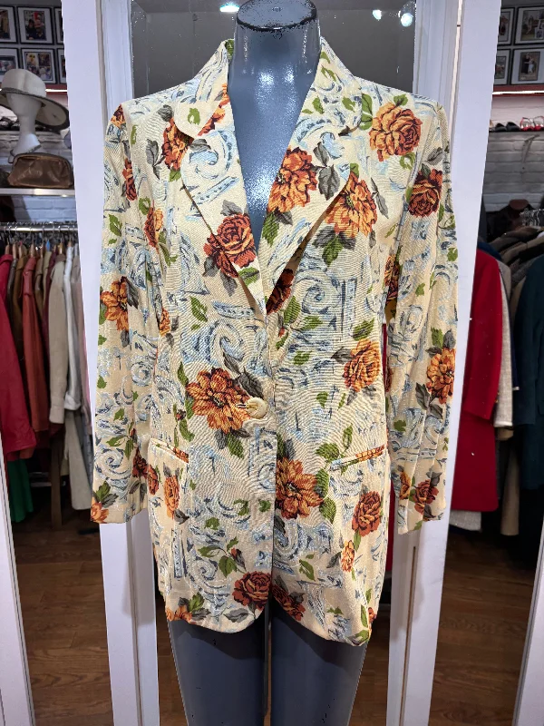 90’s Light Yellow Multicolor Garden Print Blazer Women's Fashion Blazer