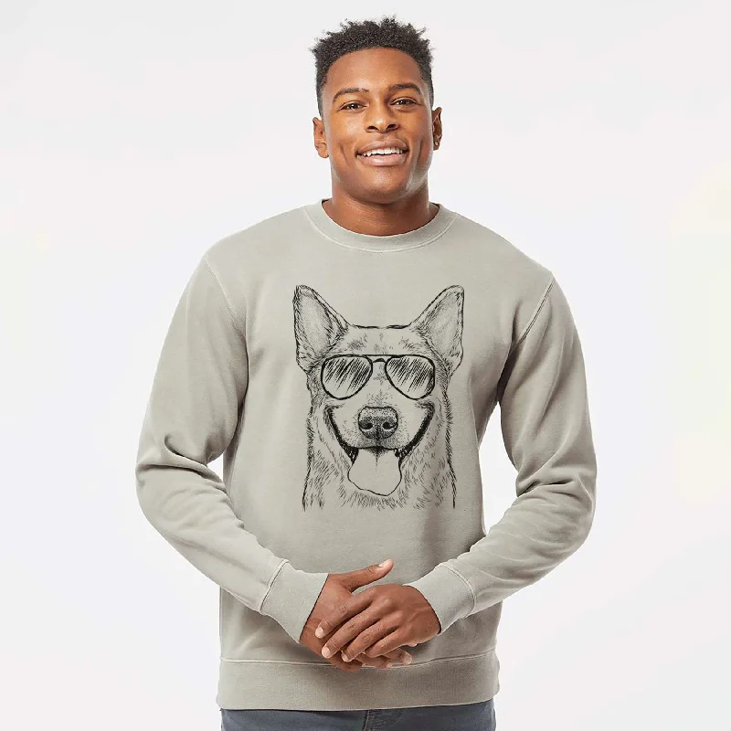 Aviator Rio the Australian Cattle Dog - Unisex Pigment Dyed Crew Sweatshirt Hoodie with Hem Fringe Bohemian Relaxed Aviator Rio the Australian Cattle Dog - Unisex Pigment Dyed Crew Sweatshirt Hoodie with Hem Fringe Bohemian Relaxed