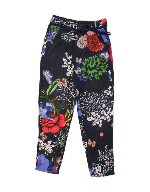 DESIGUAL Womens Tapered Cropped Trousers UK 6 XS W26 L26 Navy Blue Floral Trousers Office Stylish DESIGUAL Womens Tapered Cropped Trousers UK 6 XS W26 L26 Navy Blue Floral Trousers Office Stylish