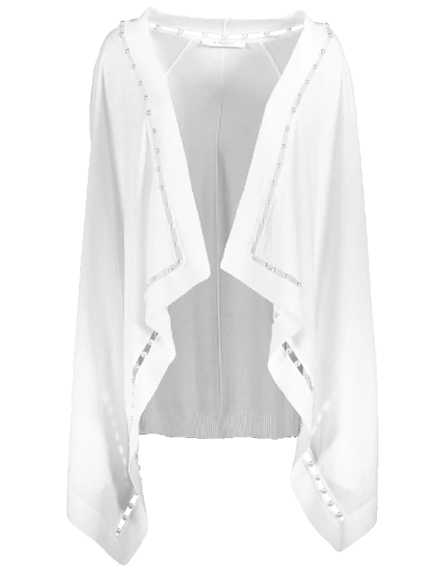 Cardigan With Pearl Trim Welt Pockets Slit Pockets Flap Pockets