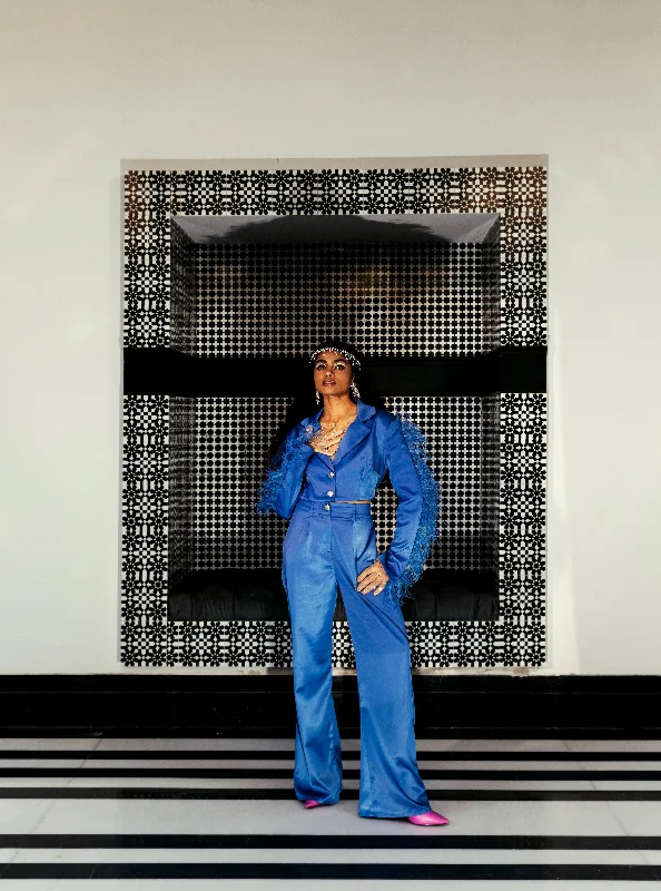 Renee Blue Feather Blazer Set Women's Premium Blazer