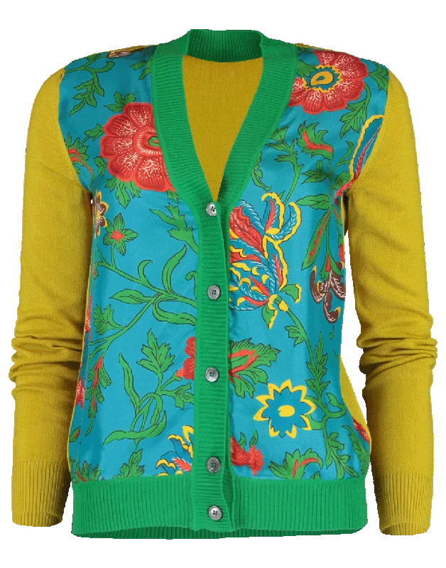 Silk Front Gemini Cardigan Denim Fabric Leather Fabric Suede Fabric