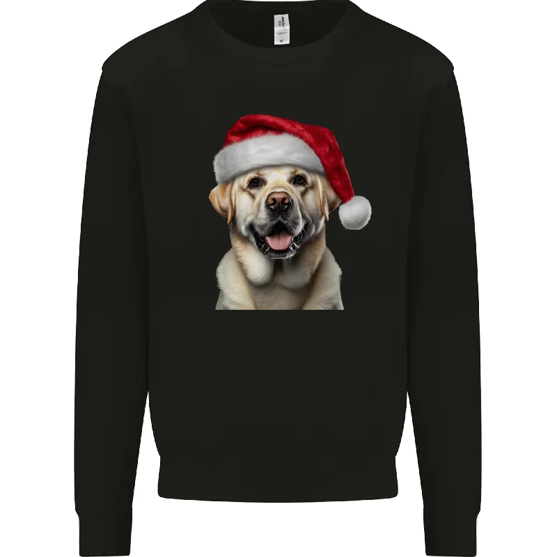 Christmas Golden Labrador Dog Xmas Hat Mens Sweatshirt Jumper Hoodie with Longline Fit Extended Stylish Christmas Golden Labrador Dog Xmas Hat Mens Sweatshirt Jumper Hoodie with Longline Fit Extended Stylish