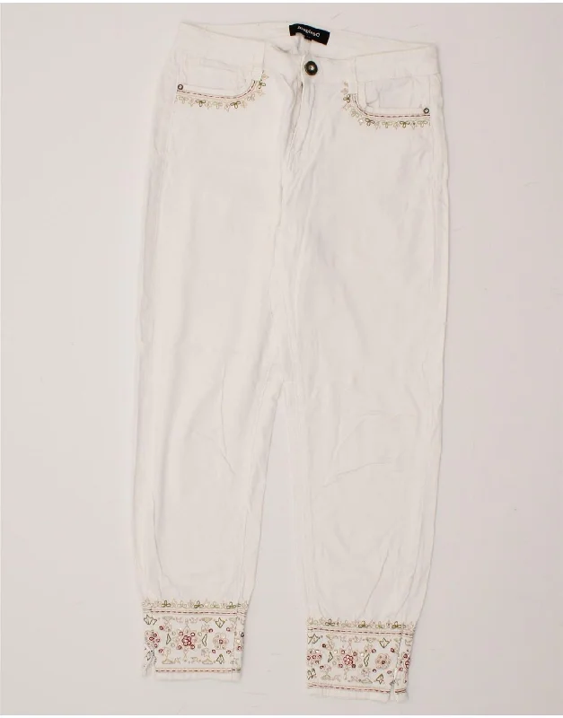 DESIGUAL Womens Slim Casual Trousers W29 L27 White Trousers versatile functional