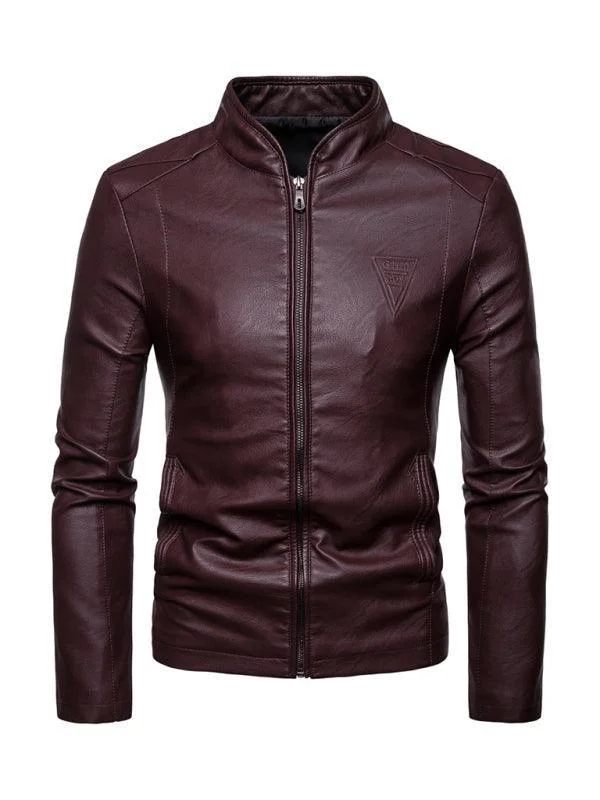 Stand Collar Men Leather Jacket Elasticated Jacket Padded Jacket Insulated Jacket