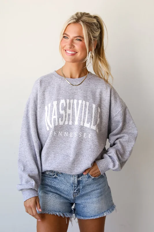 Light Heather Grey Nashville Tennessee Sweatshirt Hoodie with Lace Feminine Delicate Light Heather Grey Nashville Tennessee Sweatshirt Hoodie with Lace Feminine Delicate