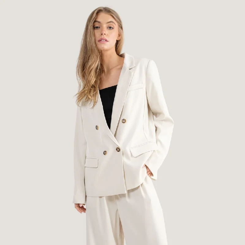 Double Breasted Blazer (Off White) Women's High-End Blazer