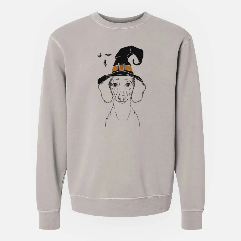 Witch Hans the Dachshund - Unisex Pigment Dyed Crew Sweatshirt Hoodie with Hem Patch Decorative Personalized Witch Hans the Dachshund - Unisex Pigment Dyed Crew Sweatshirt Hoodie with Hem Patch Decorative Personalized