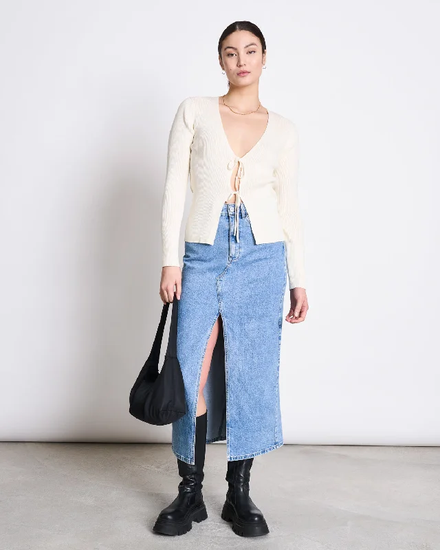 TIE CARDIGAN TANGY OFFWHITE GOTS Spandex Blend Rayon Blend Denim Blend