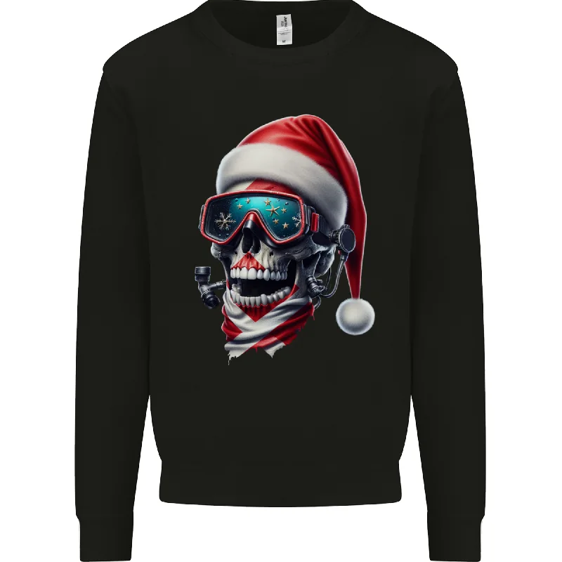 Christmas Scuba Diving Skull Xmas Hat Mens Sweatshirt Jumper Hoodie with Hem Drawcord Adjustable Customizable Christmas Scuba Diving Skull Xmas Hat Mens Sweatshirt Jumper Hoodie with Hem Drawcord Adjustable Customizable