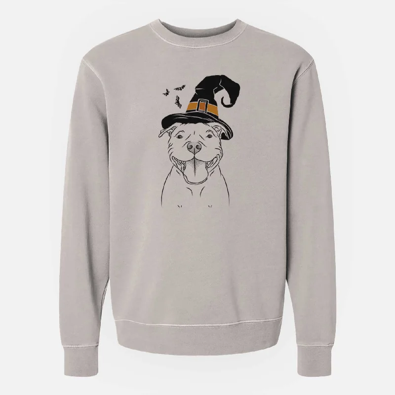 Witch Wafer the Staffordshire Bull Terrier - Unisex Pigment Dyed Crew Sweatshirt Hoodie with Front Slit Layering Stylish Witch Wafer the Staffordshire Bull Terrier - Unisex Pigment Dyed Crew Sweatshirt Hoodie with Front Slit Layering Stylish