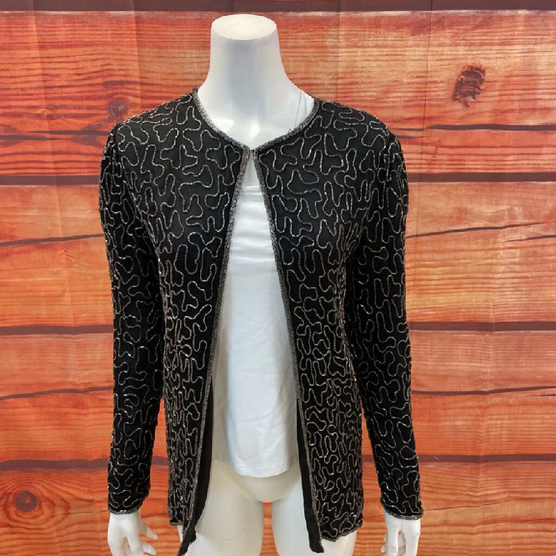 VNTG SWEELO BLACK PATTERN BEAD OVER CARDIGAN SIZE S TCC Bright Pastel Dark