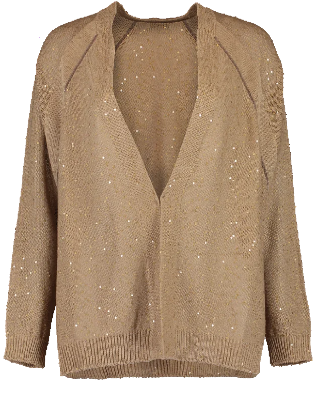 Linen Silk Paillette Cardigan Elasticated Padded Insulated