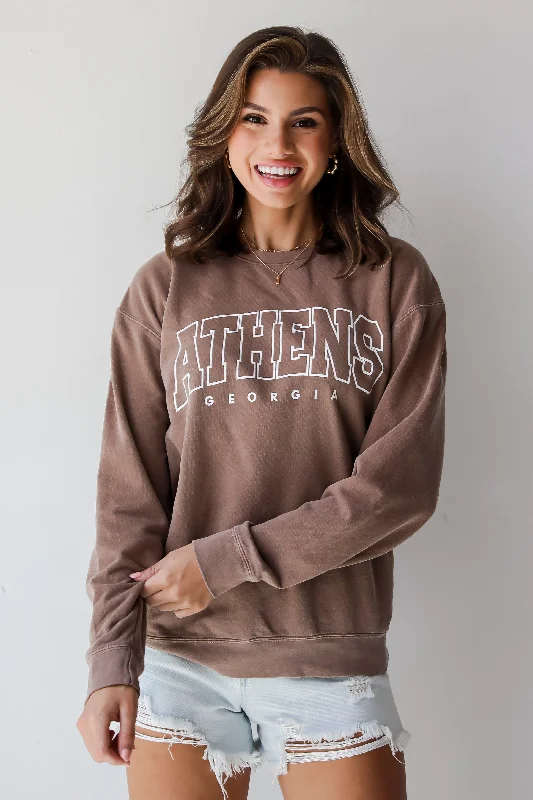 Brown Athens Georgia Sweatshirt Hoodie with Bell Sleeves Flared Feminine