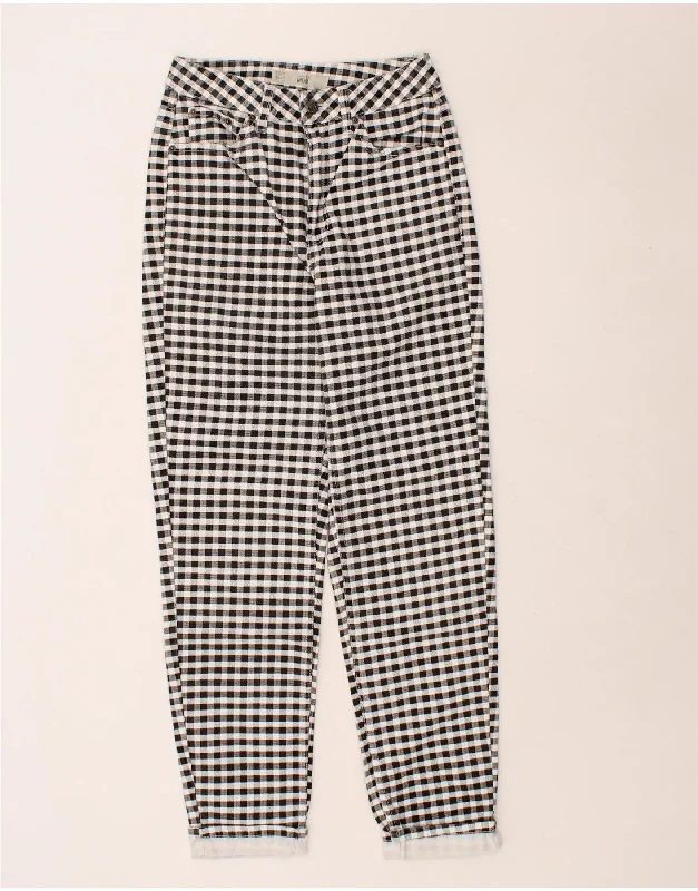 TOPSHOP Womens Mom Tapered Casual Trousers W25 L27 Grey Gingham Cotton Trousers Elastic Waist Soft TOPSHOP Womens Mom Tapered Casual Trousers W25 L27 Grey Gingham Cotton Trousers Elastic Waist Soft